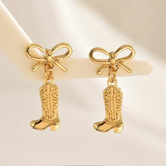 Gold Bow and Boot Earrings - Picture 2 of 3